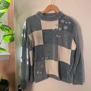 Soft blue & white checked sweater